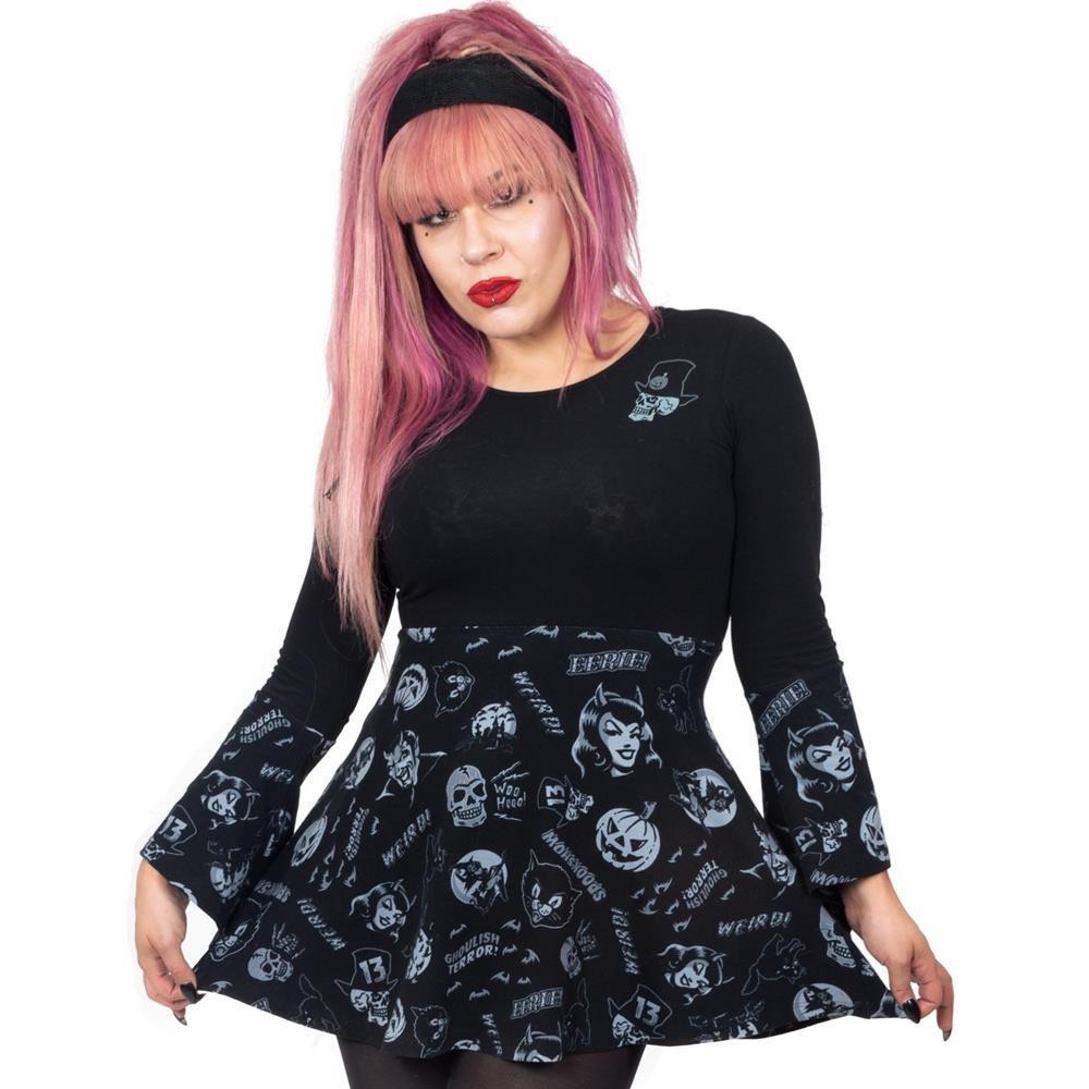 *NEW* Spookshow Bell Sleeve Babydoll Top Blk/Grey